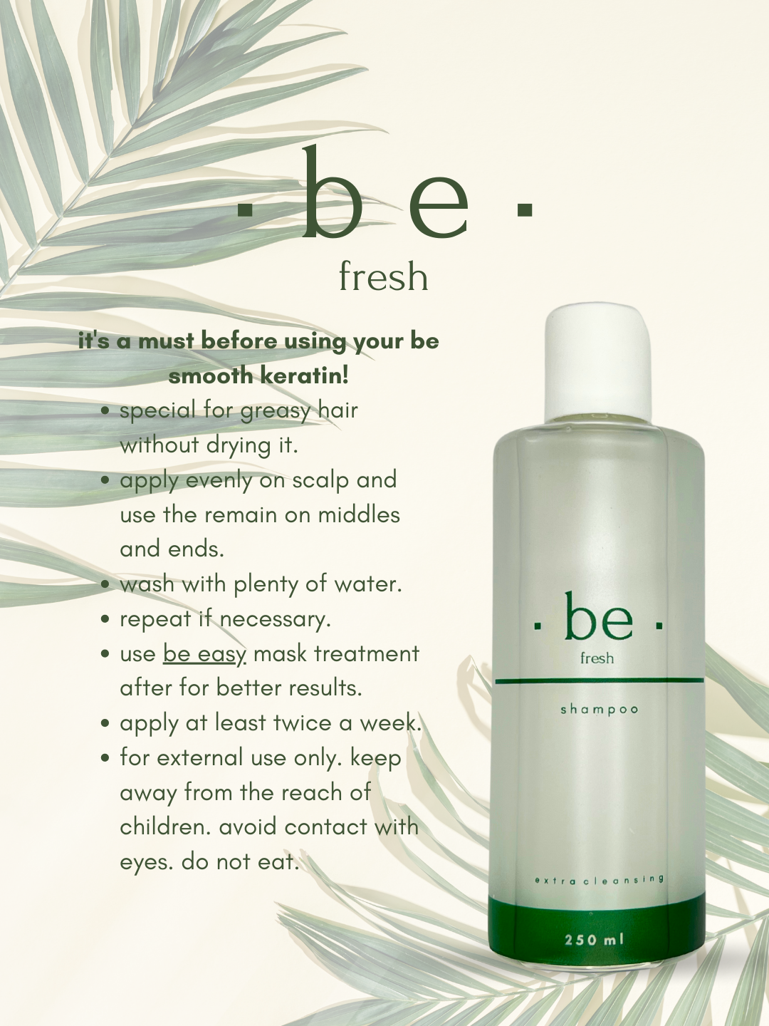 Be Fresh - Shampoo para Cabello Grasoso o Pre Keratina ♥ 250 ml